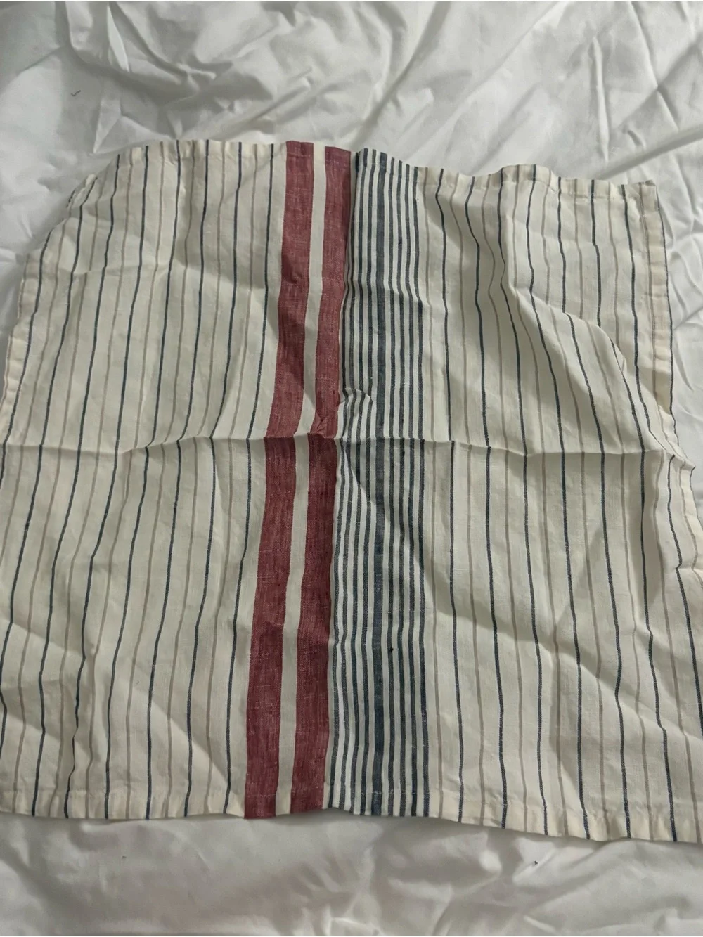 West elm Striped Linen Napkin Set with Wooden Rings - Red & Navy